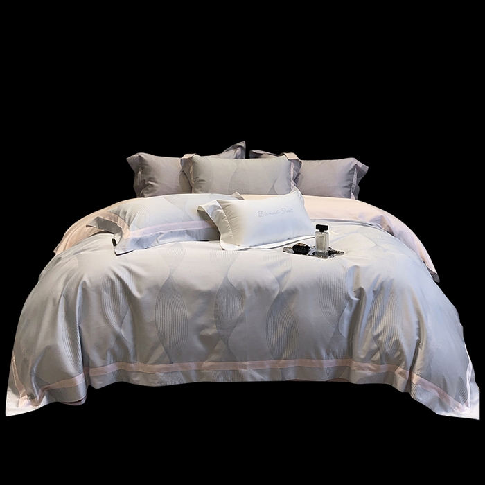 91家纺网 家纺一手货源 找家纺 黑白森林 2025新款50S高支天丝棉色织提花四件套 光之舞-柔蓝