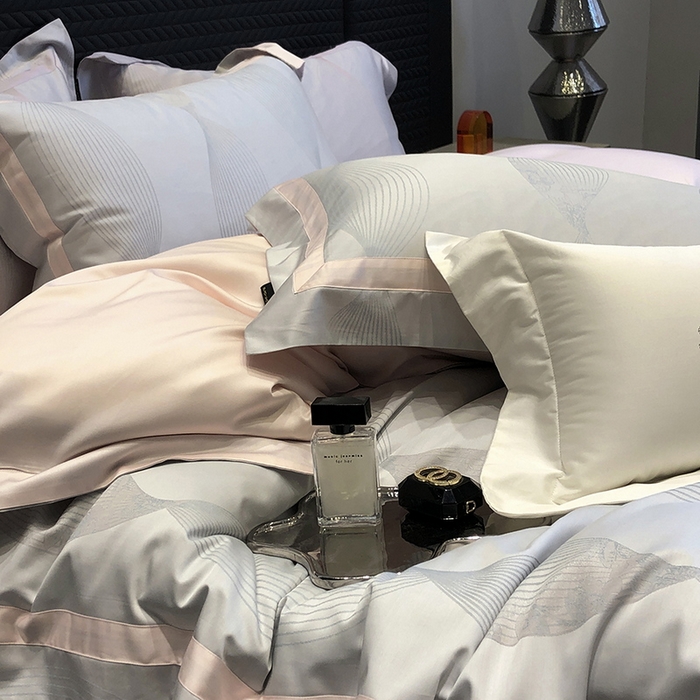 91家纺网 家纺一手货源 找家纺 黑白森林 2025新款50S高支天丝棉色织提花四件套 光之舞-柔蓝