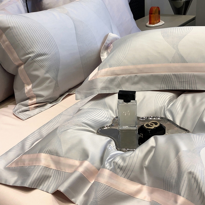 91家纺网 家纺一手货源 找家纺 黑白森林 2025新款50S高支天丝棉色织提花四件套 光之舞-柔蓝