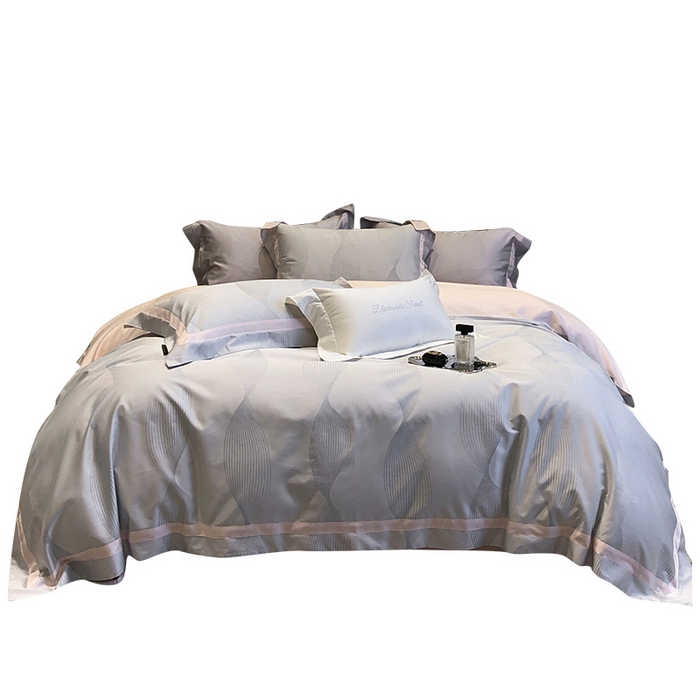 91家纺网 家纺一手货源 找家纺 黑白森林 2025新款50S高支天丝棉色织提花四件套 光之舞-柔蓝