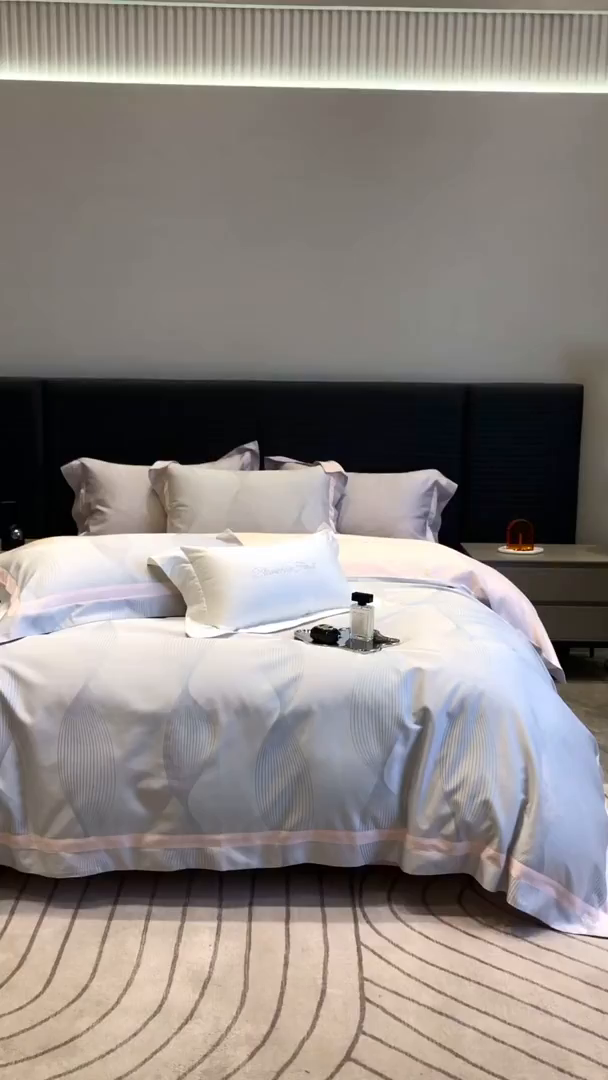 91家纺网 家纺一手货源 找家纺 黑白森林 2025新款50S高支天丝棉色织提花四件套 光之舞-柔蓝