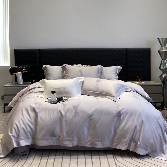 91家纺网 家纺一手货源 找家纺 黑白森林 2025新款50S高支天丝棉色织提花四件套 光之舞-柔紫