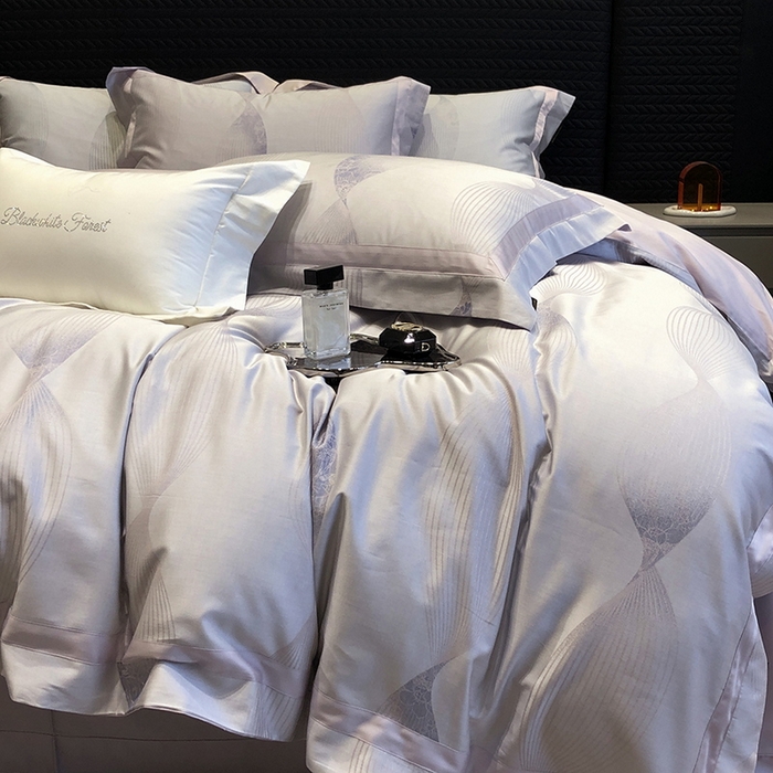 91家纺网 家纺一手货源 找家纺 黑白森林 2025新款50S高支天丝棉色织提花四件套 光之舞-柔紫