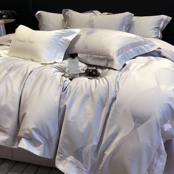 91家纺网 家纺一手货源 找家纺 黑白森林 2025新款50S高支天丝棉色织提花四件套 光之舞-柔紫