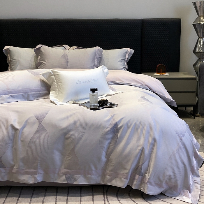 91家纺网 家纺一手货源 找家纺 黑白森林 2025新款50S高支天丝棉色织提花四件套 光之舞-柔紫