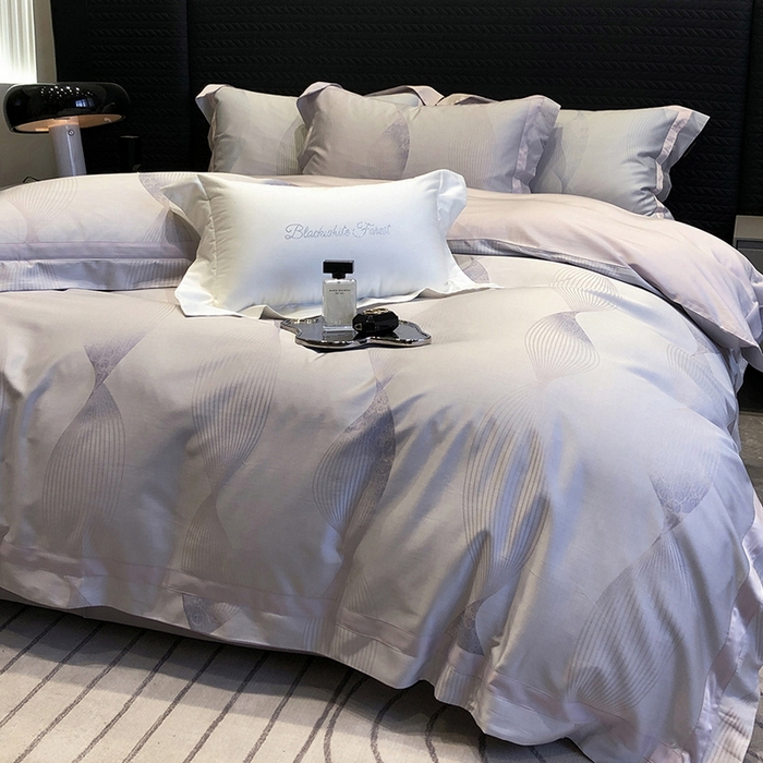 91家纺网 家纺一手货源 找家纺 黑白森林 2025新款50S高支天丝棉色织提花四件套 光之舞-柔紫