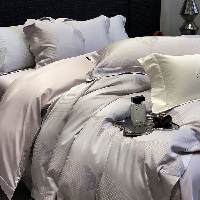 91家纺网 家纺一手货源 找家纺 黑白森林 2025新款50S高支天丝棉色织提花四件套 光之舞-柔紫