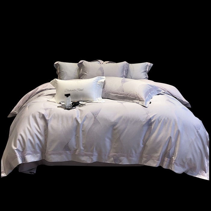 91家纺网 家纺一手货源 找家纺 黑白森林 2025新款50S高支天丝棉色织提花四件套 光之舞-柔紫