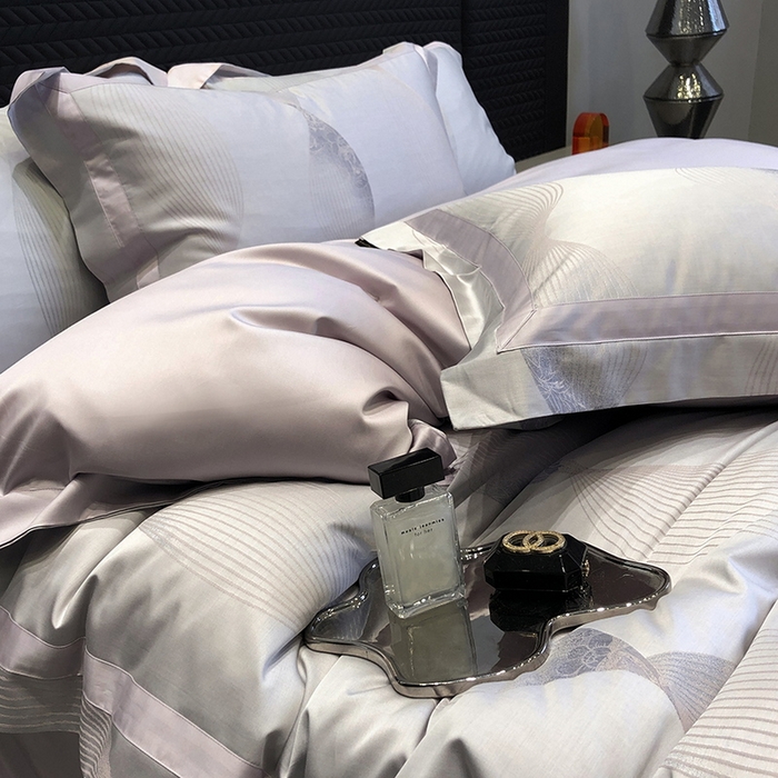 91家纺网 家纺一手货源 找家纺 黑白森林 2025新款50S高支天丝棉色织提花四件套 光之舞-柔紫