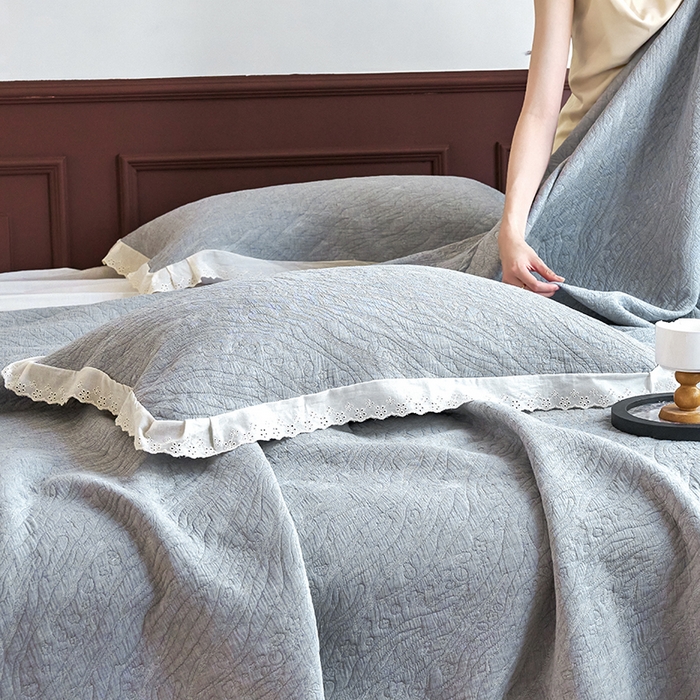 91家纺网 家纺一手货源 找家纺 棠薇家纺 2025新款花边款枕巾提花枕巾 花边知晓灰