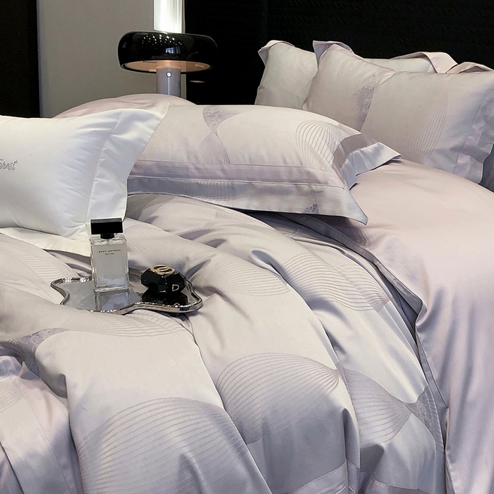 91家纺网 家纺一手货源 找家纺 黑白森林 2025新款50S高支天丝棉色织提花四件套 光之舞-柔紫