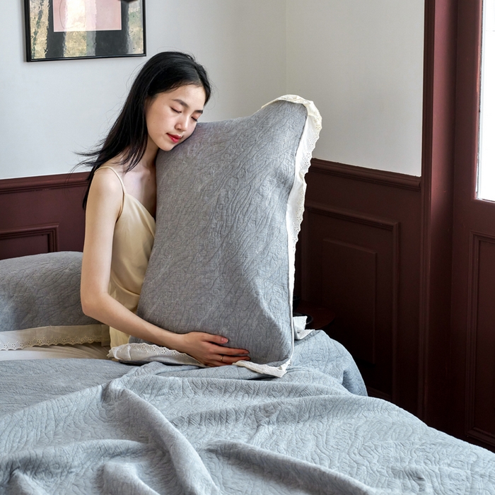 棠薇家纺 2025新款花边款枕巾提花枕巾 花边知晓灰