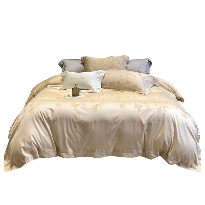 91家纺网 家纺一手货源 找家纺 黑白森林 2025新款50S高支天丝棉色织提花四件套 鸢蝶舞-香槟