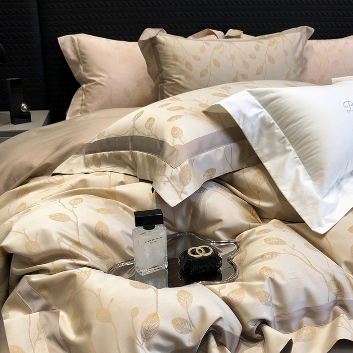 91家纺网 家纺一手货源 找家纺 黑白森林 2025新款50S高支天丝棉色织提花四件套 安露西-咖棕