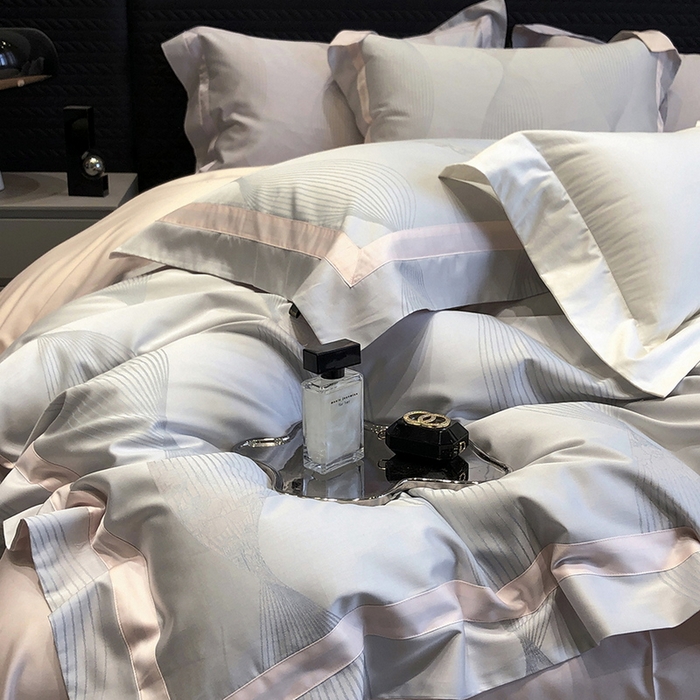 91家纺网 家纺一手货源 找家纺 黑白森林 2025新款50S高支天丝棉色织提花四件套 光之舞-柔蓝