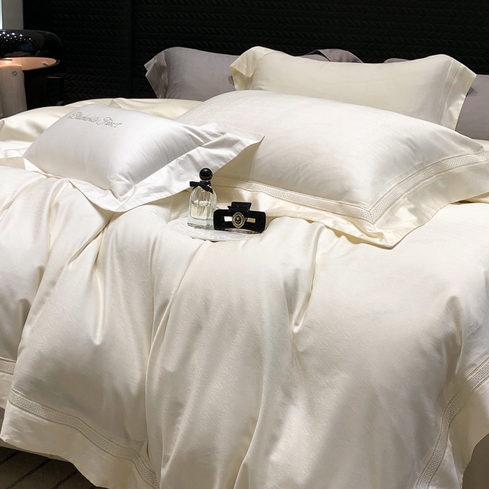 91家纺网 家纺一手货源 找家纺 黑白森林 2025新款80S超细旦天丝棉提花四件套 德尔尼-温婉白