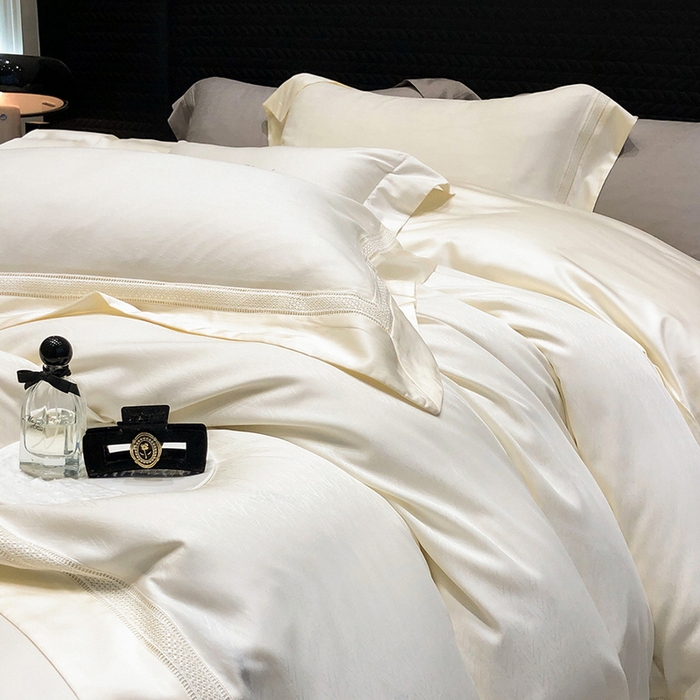 91家纺网 家纺一手货源 找家纺 黑白森林 2025新款80S超细旦天丝棉提花四件套 德尔尼-温婉白