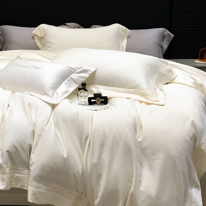 91家纺网 家纺一手货源 找家纺 黑白森林 2025新款80S超细旦天丝棉提花四件套 德尔尼-温婉白