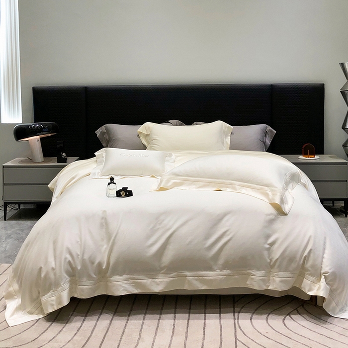 91家纺网 家纺一手货源 找家纺 黑白森林 2025新款80S超细旦天丝棉提花四件套 德尔尼-温婉白