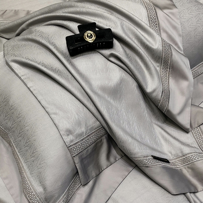 91家纺网 家纺一手货源 找家纺 黑白森林 2025新款80S超细旦天丝棉提花四件套 德尔尼-珍珠灰