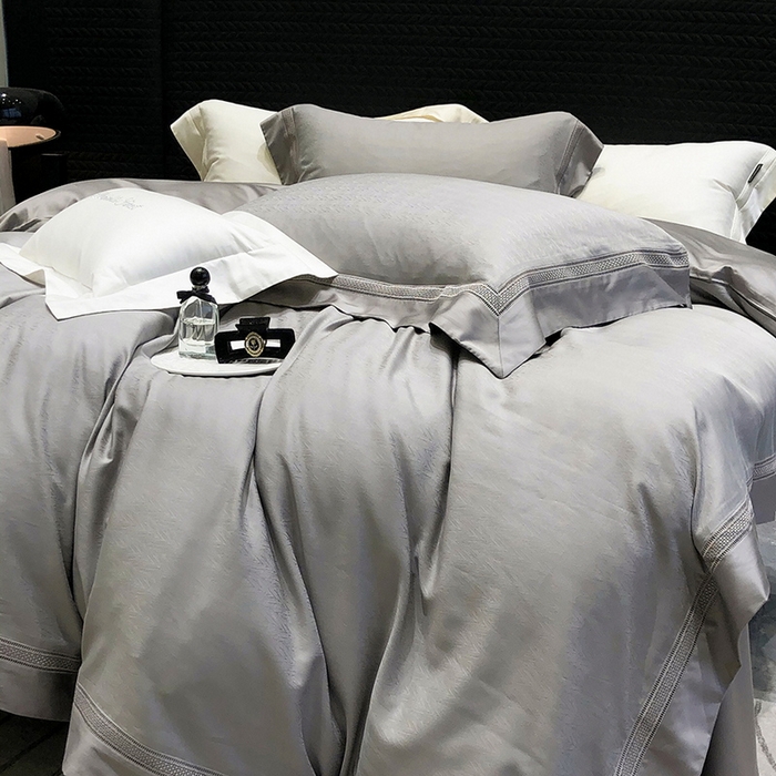 91家纺网 家纺一手货源 找家纺 黑白森林 2025新款80S超细旦天丝棉提花四件套 德尔尼-珍珠灰