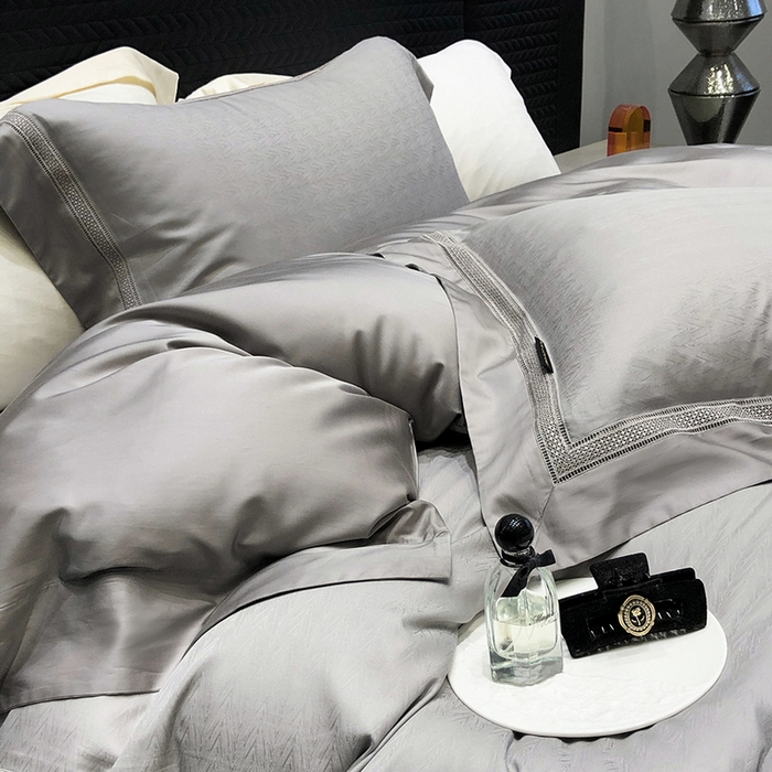 91家纺网 家纺一手货源 找家纺 黑白森林 2025新款80S超细旦天丝棉提花四件套 德尔尼-珍珠灰