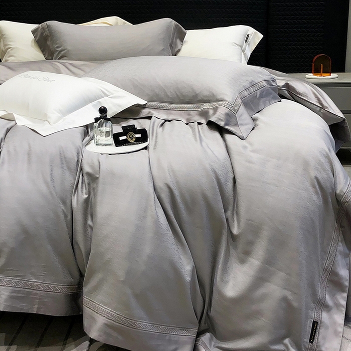 91家纺网 家纺一手货源 找家纺 黑白森林 2025新款80S超细旦天丝棉提花四件套 德尔尼-珍珠灰