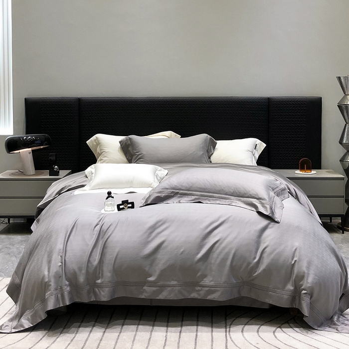 91家纺网 家纺一手货源 找家纺 黑白森林 2025新款80S超细旦天丝棉提花四件套 德尔尼-珍珠灰