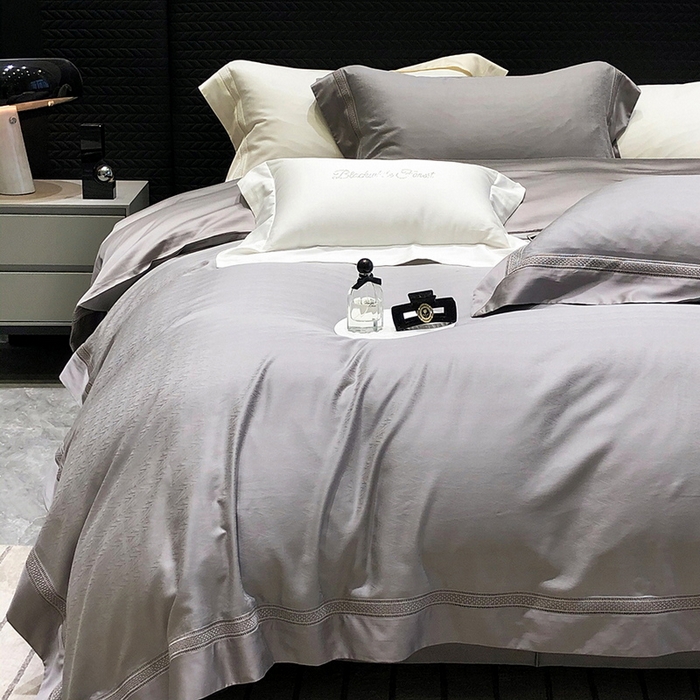 91家纺网 家纺一手货源 找家纺 黑白森林 2025新款80S超细旦天丝棉提花四件套 德尔尼-珍珠灰