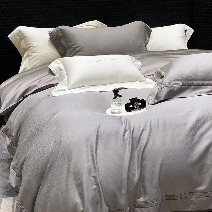 91家纺网 家纺一手货源 找家纺 黑白森林 2025新款80S超细旦天丝棉提花四件套 德尔尼-珍珠灰