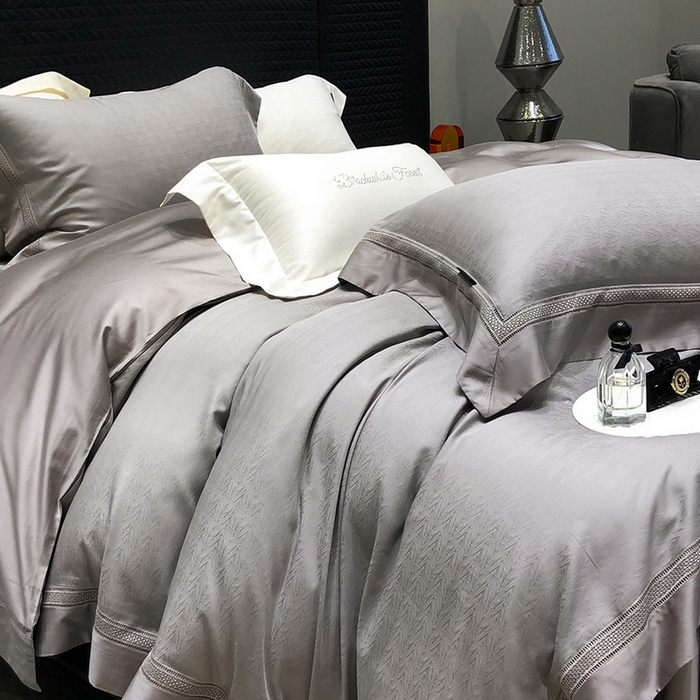 91家纺网 家纺一手货源 找家纺 黑白森林 2025新款80S超细旦天丝棉提花四件套 德尔尼-珍珠灰