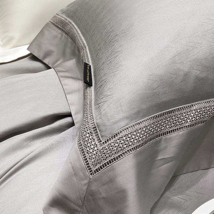 91家纺网 家纺一手货源 找家纺 黑白森林 2025新款80S超细旦天丝棉提花四件套 德尔尼-珍珠灰