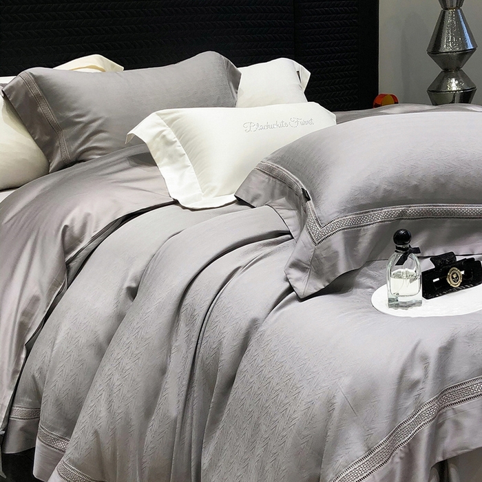 91家纺网 家纺一手货源 找家纺 黑白森林 2025新款80S超细旦天丝棉提花四件套 德尔尼-珍珠灰