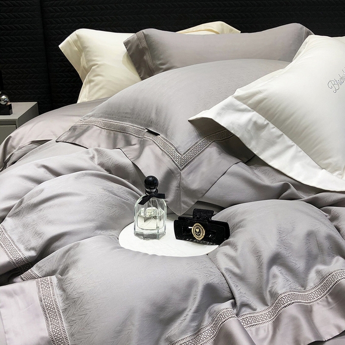 黑白森林 2025新款80S超细旦天丝棉提花四件套 德尔尼-珍珠灰