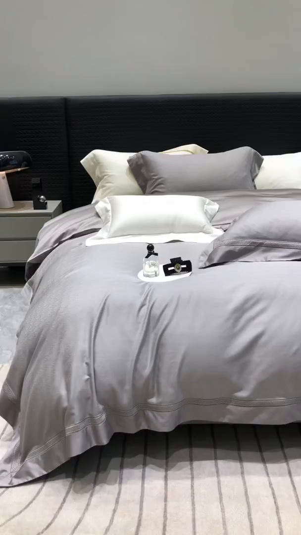 91家纺网 家纺一手货源 找家纺 黑白森林 2025新款80S超细旦天丝棉提花四件套 德尔尼-珍珠灰