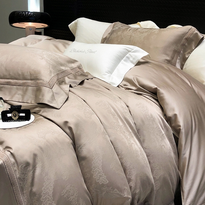 91家纺网 家纺一手货源 找家纺 黑白森林 2025新款80S超细旦天丝棉提花四件套 露华浓-雅典咖