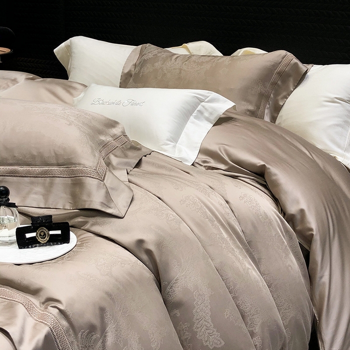 91家纺网 家纺一手货源 找家纺 黑白森林 2025新款80S超细旦天丝棉提花四件套 露华浓-雅典咖