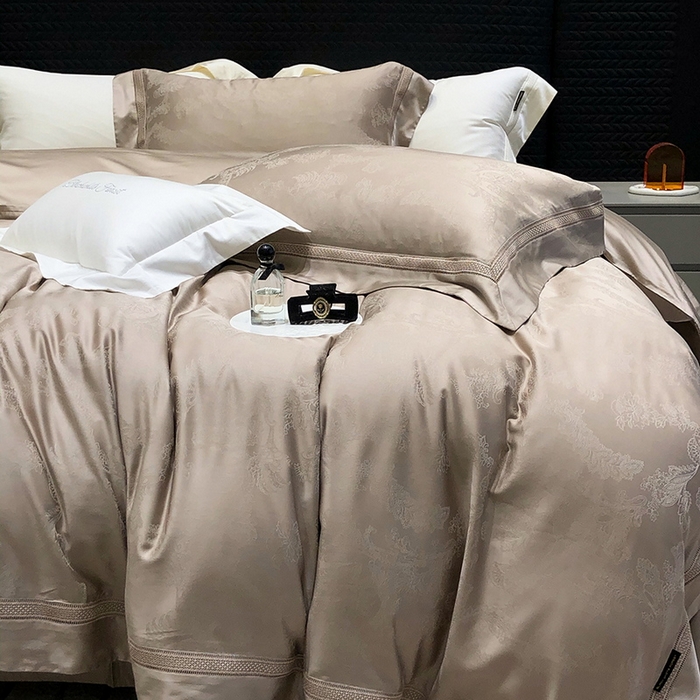 91家纺网 家纺一手货源 找家纺 黑白森林 2025新款80S超细旦天丝棉提花四件套 露华浓-雅典咖