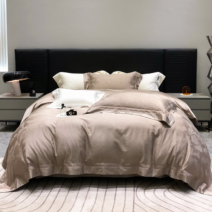 91家纺网 家纺一手货源 找家纺 黑白森林 2025新款80S超细旦天丝棉提花四件套 露华浓-雅典咖