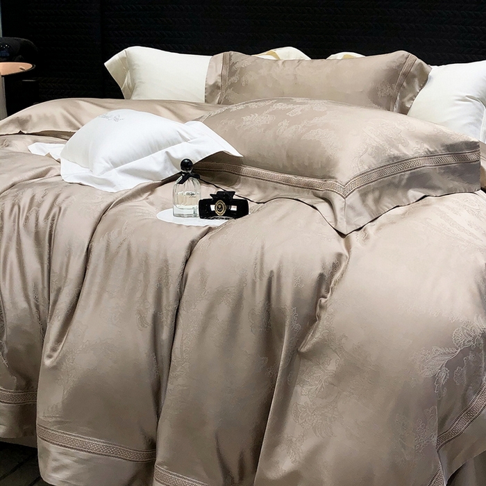 91家纺网 家纺一手货源 找家纺 黑白森林 2025新款80S超细旦天丝棉提花四件套 露华浓-雅典咖