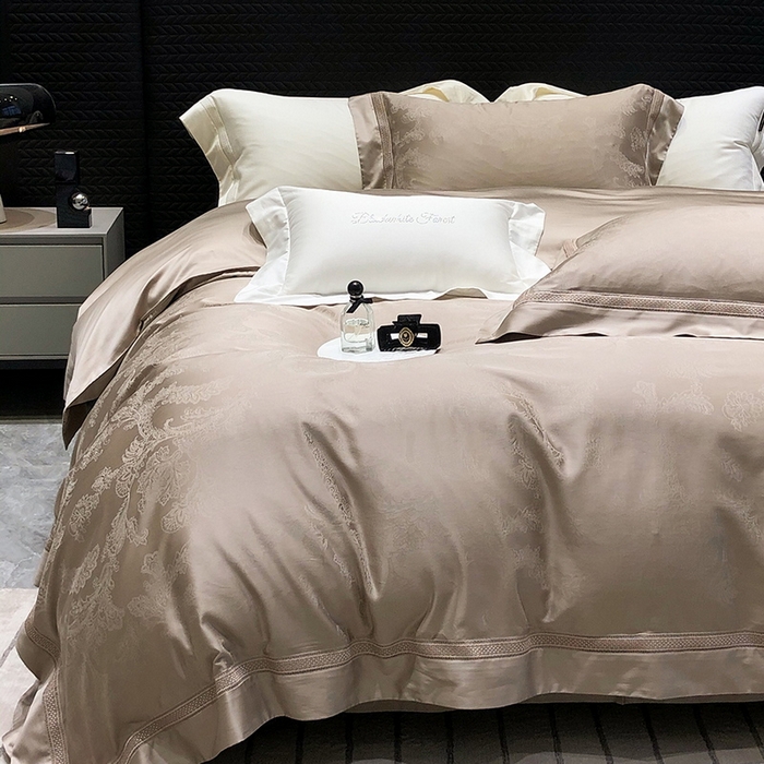 91家纺网 家纺一手货源 找家纺 黑白森林 2025新款80S超细旦天丝棉提花四件套 露华浓-雅典咖