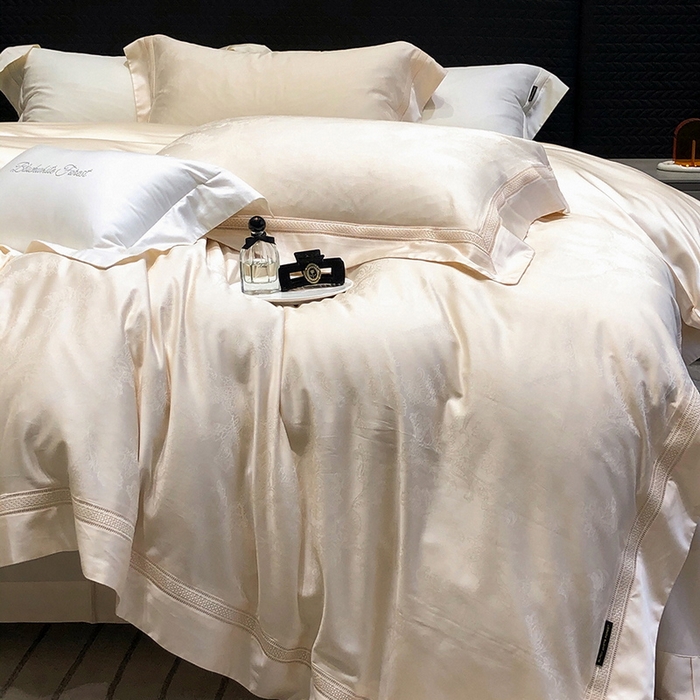 91家纺网 家纺一手货源 找家纺 黑白森林 2025新款80S超细旦天丝棉提花四件套 露华浓-云杏色