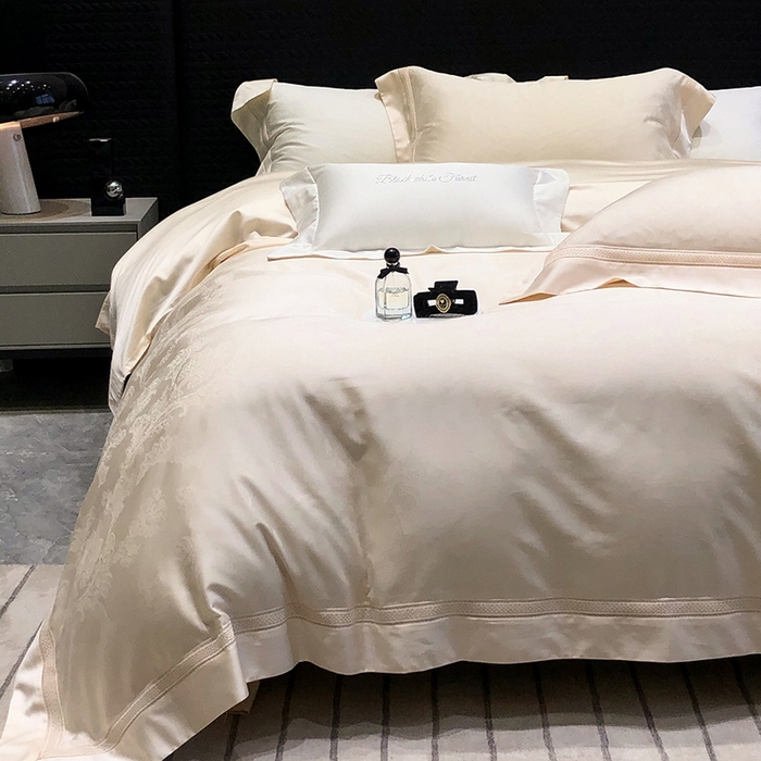 91家纺网 家纺一手货源 找家纺 黑白森林 2025新款80S超细旦天丝棉提花四件套 露华浓-云杏色