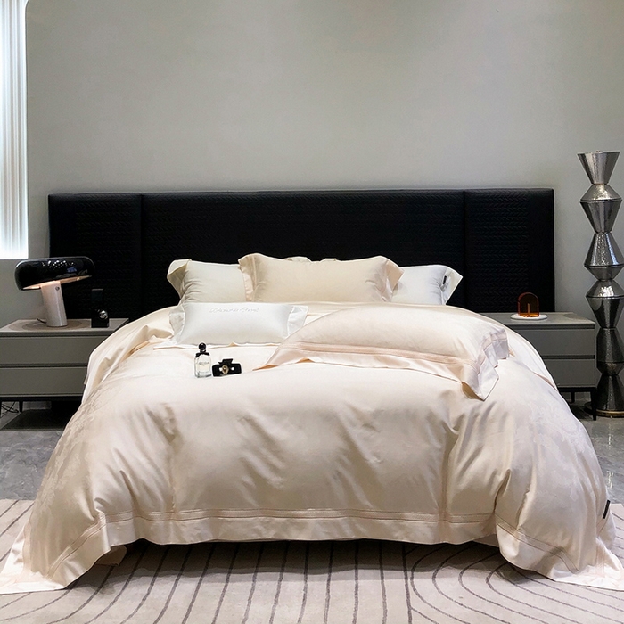 91家纺网 家纺一手货源 找家纺 黑白森林 2025新款80S超细旦天丝棉提花四件套 露华浓-云杏色