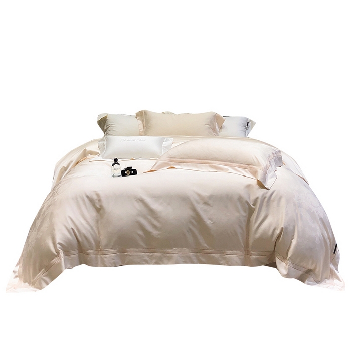 91家纺网 家纺一手货源 找家纺 黑白森林 2025新款80S超细旦天丝棉提花四件套 露华浓-云杏色