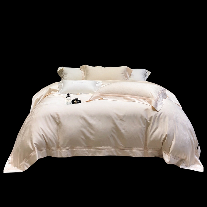 91家纺网 家纺一手货源 找家纺 黑白森林 2025新款80S超细旦天丝棉提花四件套 露华浓-云杏色