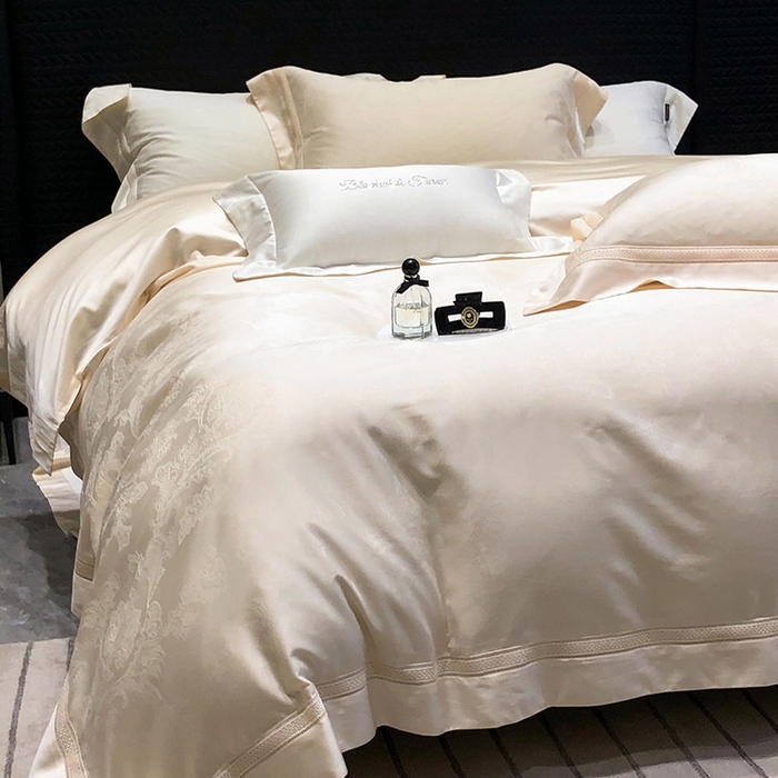 91家纺网 家纺一手货源 找家纺 黑白森林 2025新款80S超细旦天丝棉提花四件套 露华浓-云杏色