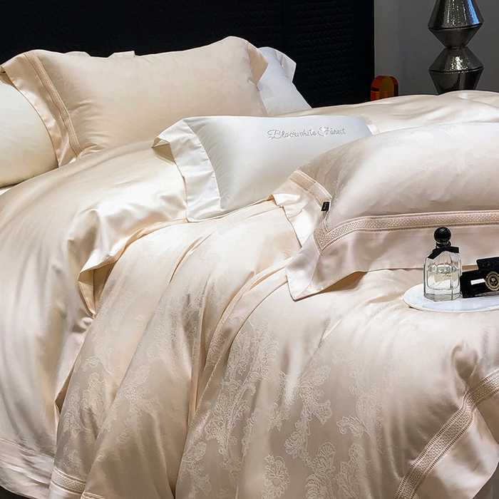 91家纺网 家纺一手货源 找家纺 黑白森林 2025新款80S超细旦天丝棉提花四件套 露华浓-云杏色