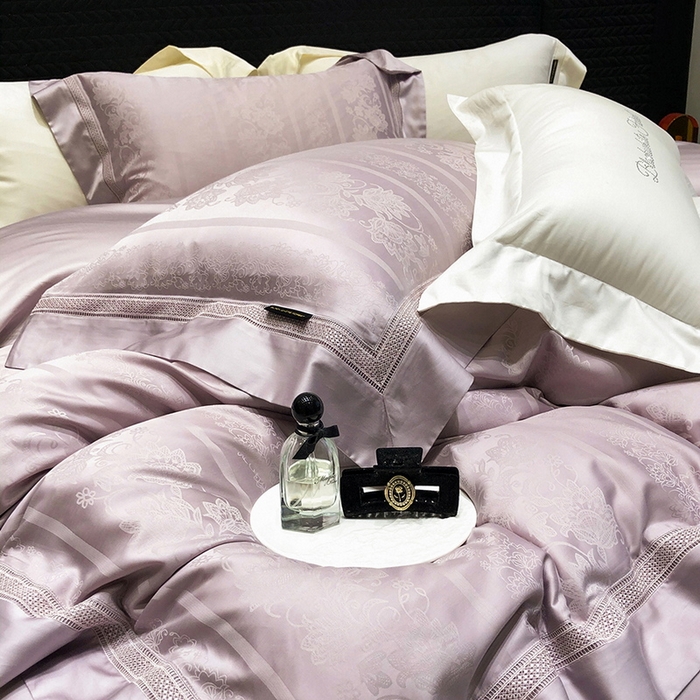 91家纺网 家纺一手货源 找家纺 黑白森林 2025新款80S超细旦天丝棉提花四件套 维奥拉-空灵紫