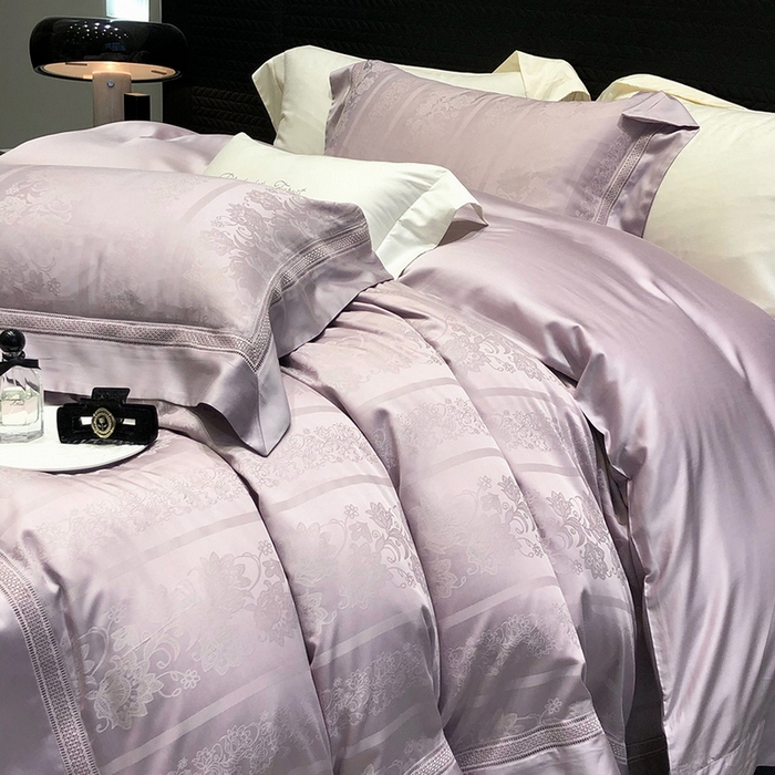 91家纺网 家纺一手货源 找家纺 黑白森林 2025新款80S超细旦天丝棉提花四件套 维奥拉-空灵紫